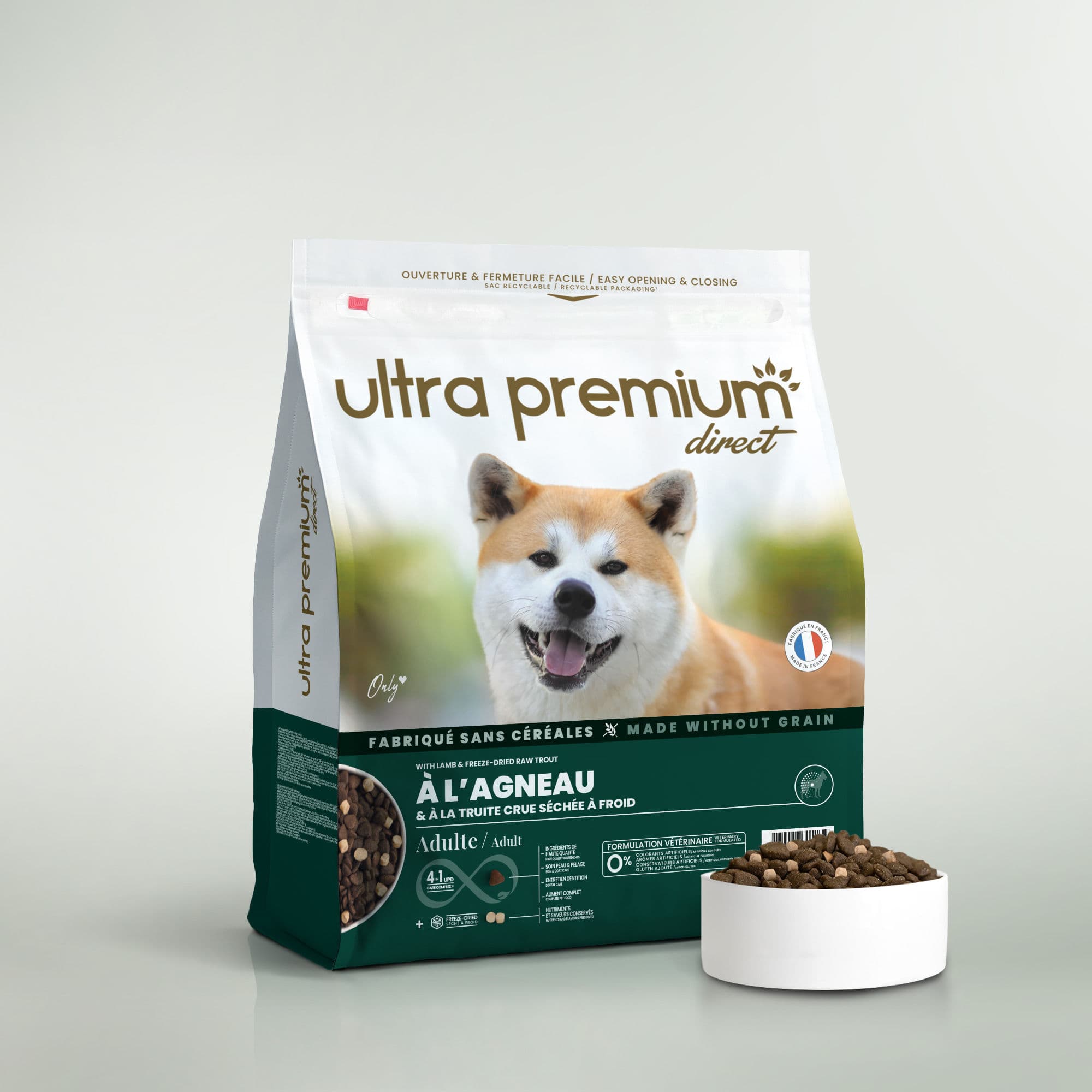 Croquettes Chien - Agneau et Truite crue - 12 kg - Fabriqué en France Sans Céréales - Ultra Premium Direct