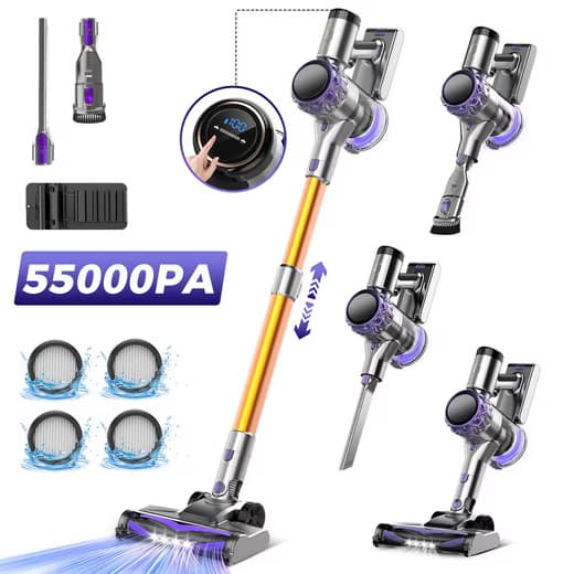 YISORA Akku-Stielstaubsauger staubsauger 55000pa, 6-Schicht-Ultra-High-Efficiency-Filtersystem