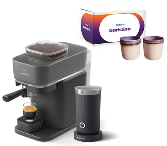 PHILIPS BARISTINAEspressomaschine BAR303/60 mit Mahlwerk für ganze Bohnen, Milchaufschäumer inkl.