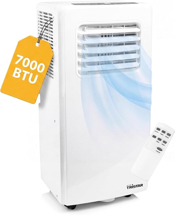 Tristar Mobile Klimaanlage – 7.000 BTU – 3-in-1 – Entfeuchtet, kühlt, belüftet – Bis zu 25 m² – Inkl. Fensterkit – AC-5478