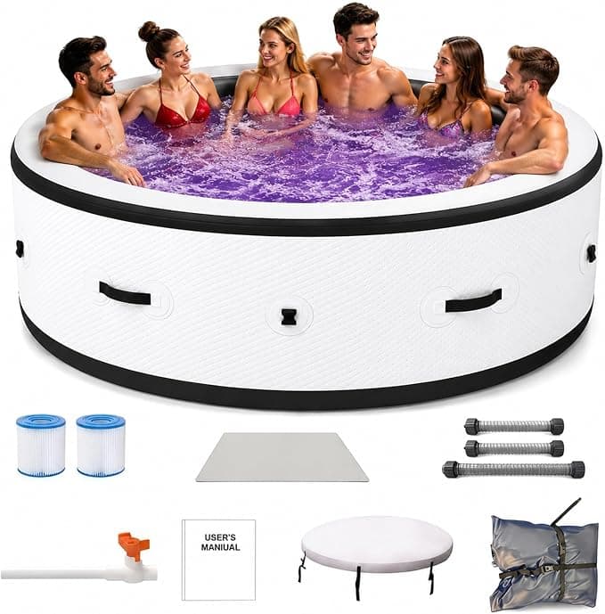 Aufblasbarer Whirlpool für 6 Personen (4 Personen Kapazität) Großes Volumen Ø 206 x 71 cm, Hydrotherapie-Bad mit 150 Sprudeldüsen, Heizleistung bis 40