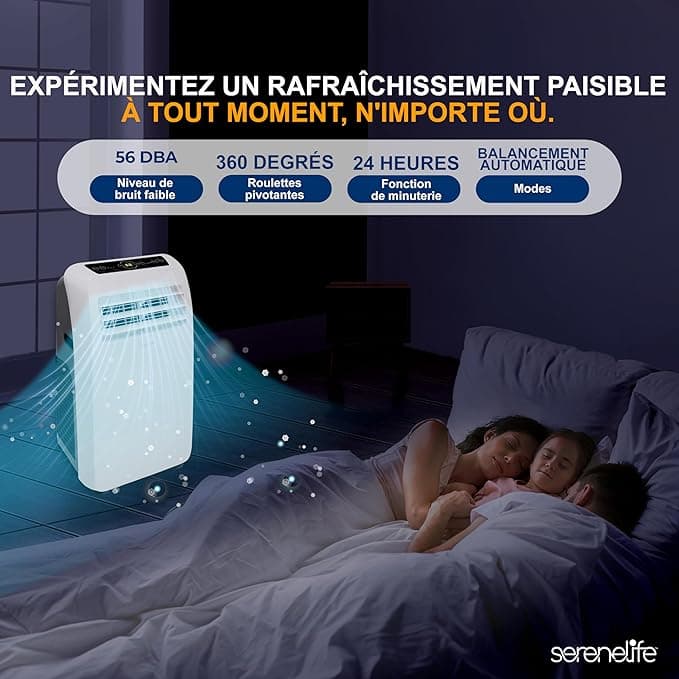 SereneLife 9000 BTU Mobile Klimaanlage mit Heizfunktion – 4-in-1 Reversible Klimaanlage, bis zu 41 m², Luftentfeuchter, Ventilator, Fernbedienung, Fen