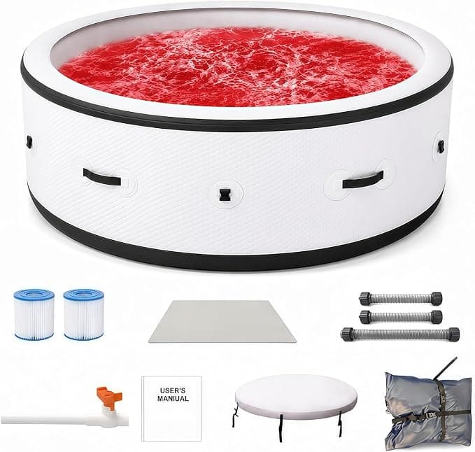Luxuriöser, runder, aufblasbarer Whirlpool für 4–6 Personen, Weiß, Ø 206 cm, Beheizt (40 °C), 150 Massagedüsen, Wasserdichte LED-Beleuchtung, 6-farbig