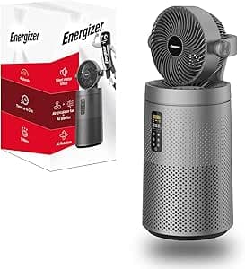Energizer Turmventilator mit Luftreiniger, leise (35 dB), 368 m³/h, 90°-Oszillation, 72 cm, 4 Geschwindigkeitsstufen, waschbarer HEPA-Filter, für Schl