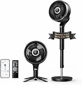 DREO Smart Standventilator fürs Schlafzimmer, 3D-Oszillation 150° + 100°, CirculAir-Reichweite 36,6 m, leiser Gleichstrommotor, 12 Geschwindigkeiten, 