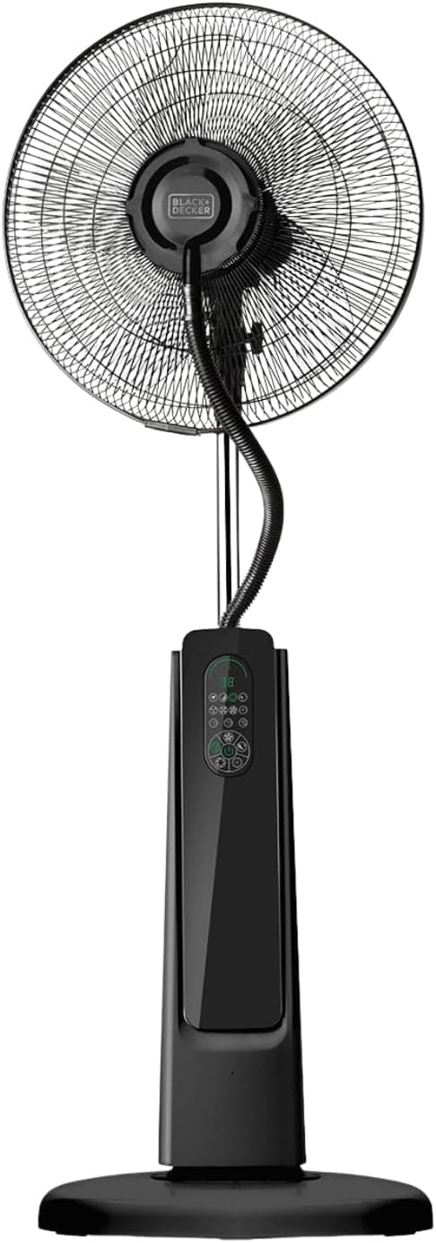 BLACK+DECKER – BXMF75E Standventilator + 75 W | 3 Geschwindigkeitsstufen | Digitalanzeige | Oszillierend | Fernbedienung | Sprühfunktion