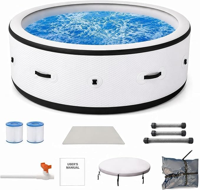 Runder, aufblasbarer Whirlpool für 4–6 Personen, XXL Ø 206 cm, Hydromassage-Bad mit 150 Düsen, automatischer 40 °C-Heizung, reißfestem Material und 6-