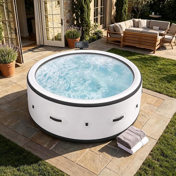 Aufblasbarer Whirlpool für 2 bis 6 Personen, 2500 W, mit 150 Luftdüsen, Abdeckung und Heizsystem. Volumen: 1722 l, 6 Beleuchtungsmodi, Schnellheizung,