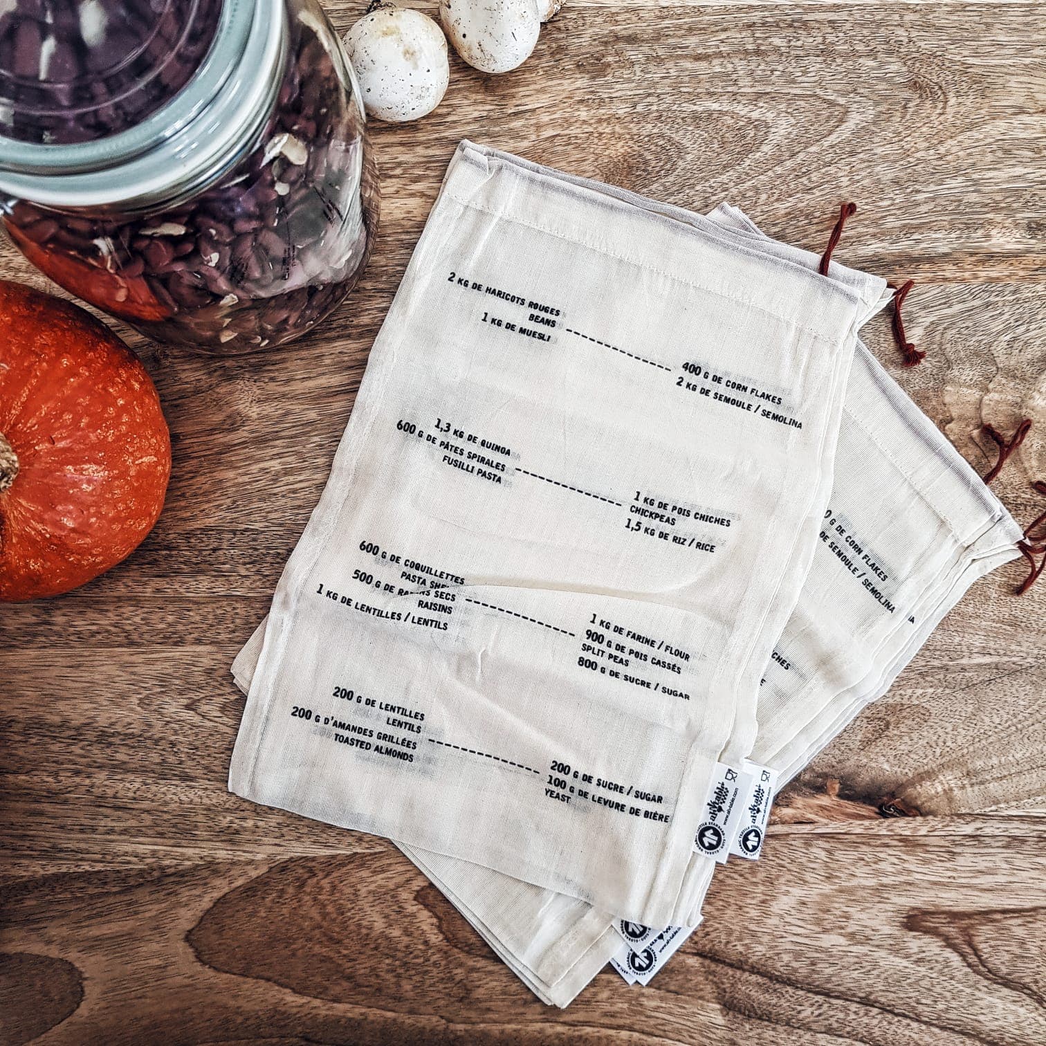 5 sacs à vrac gradués en tissu - Taille M