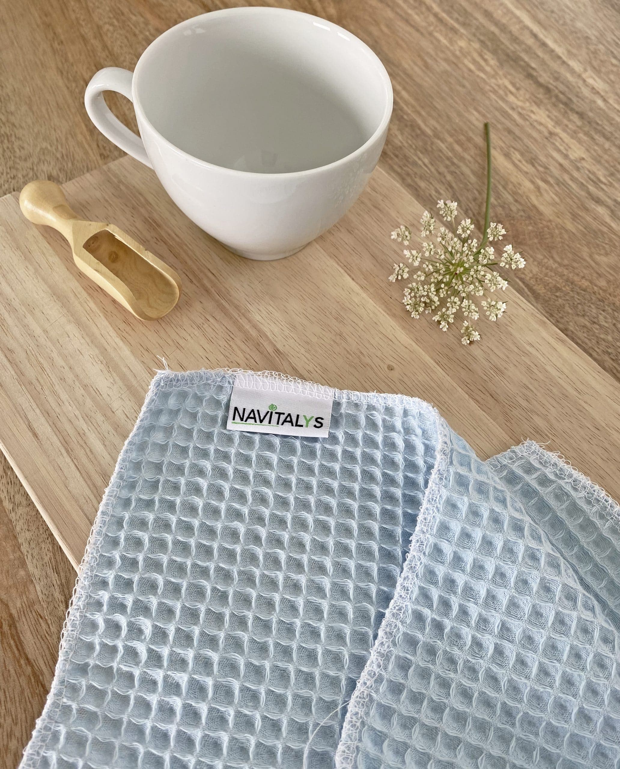 Lot de 4 lavettes en coton biologique OEKO-TEX® nid d'abeille BLEUES