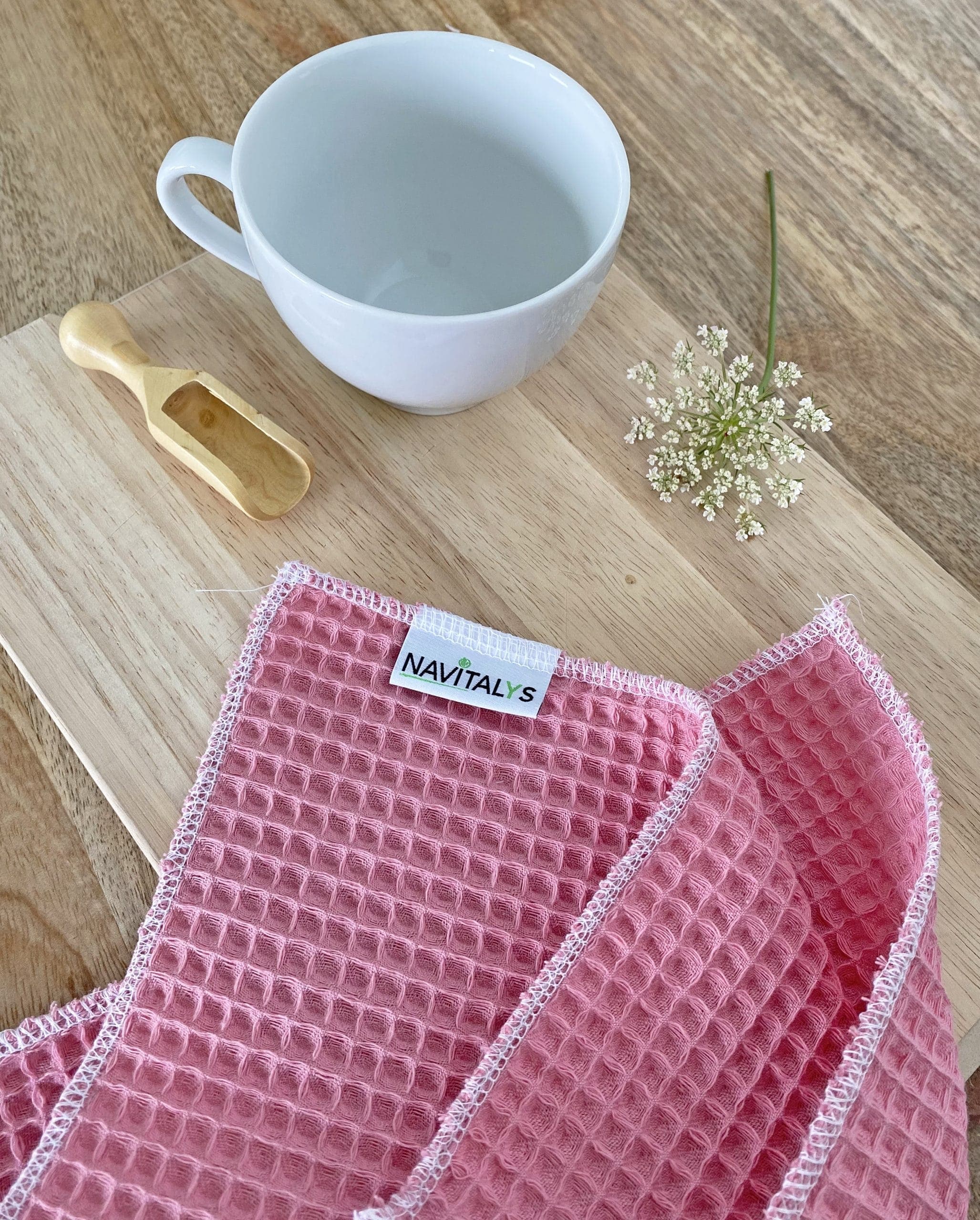 Lot de 4 lavettes en coton biologique OEKO-TEX® nid d'abeille ROSES