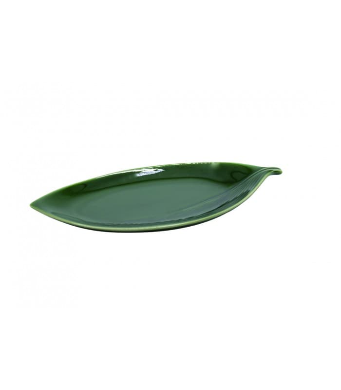 Plat à sushis en porcelaine japonaise - feuille verte 22cm