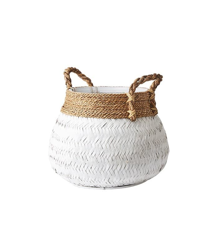 Panier en bambou et jonc de mer - blanc