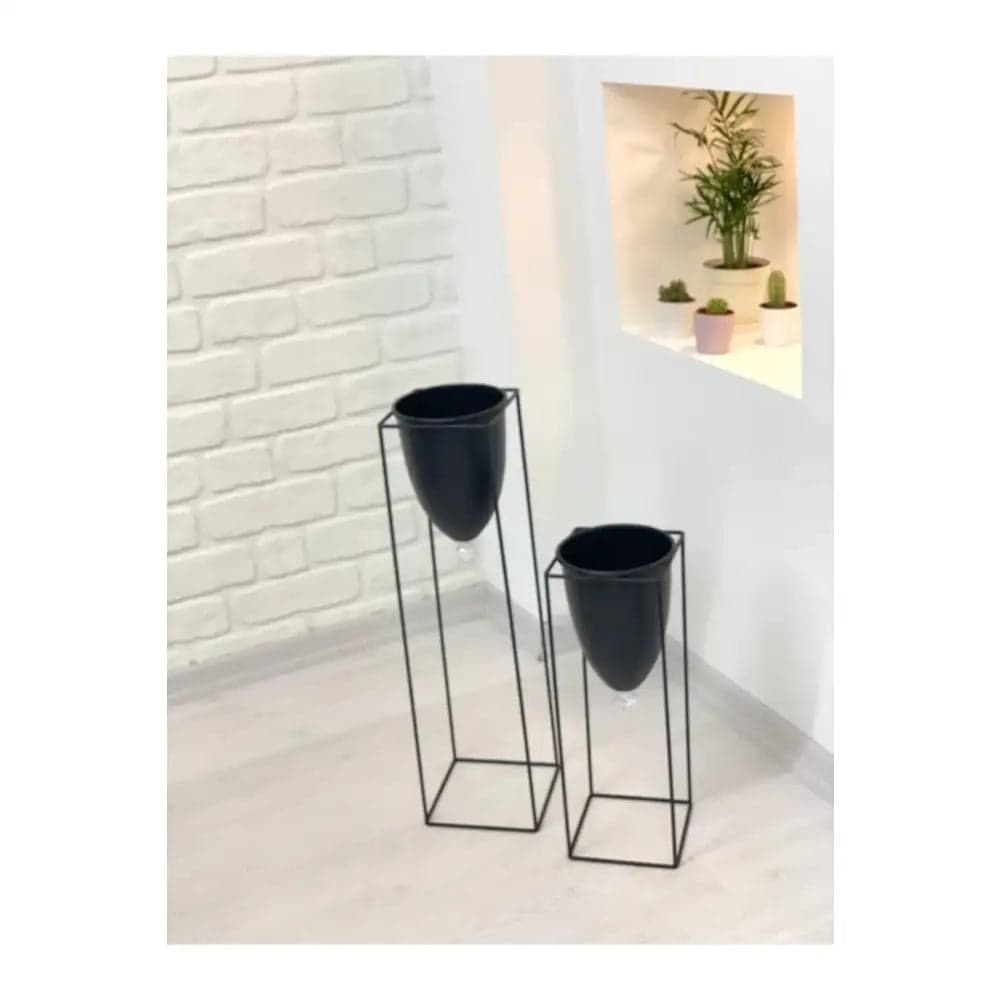 Lot de 2 Caches Pot sur Pied Noir