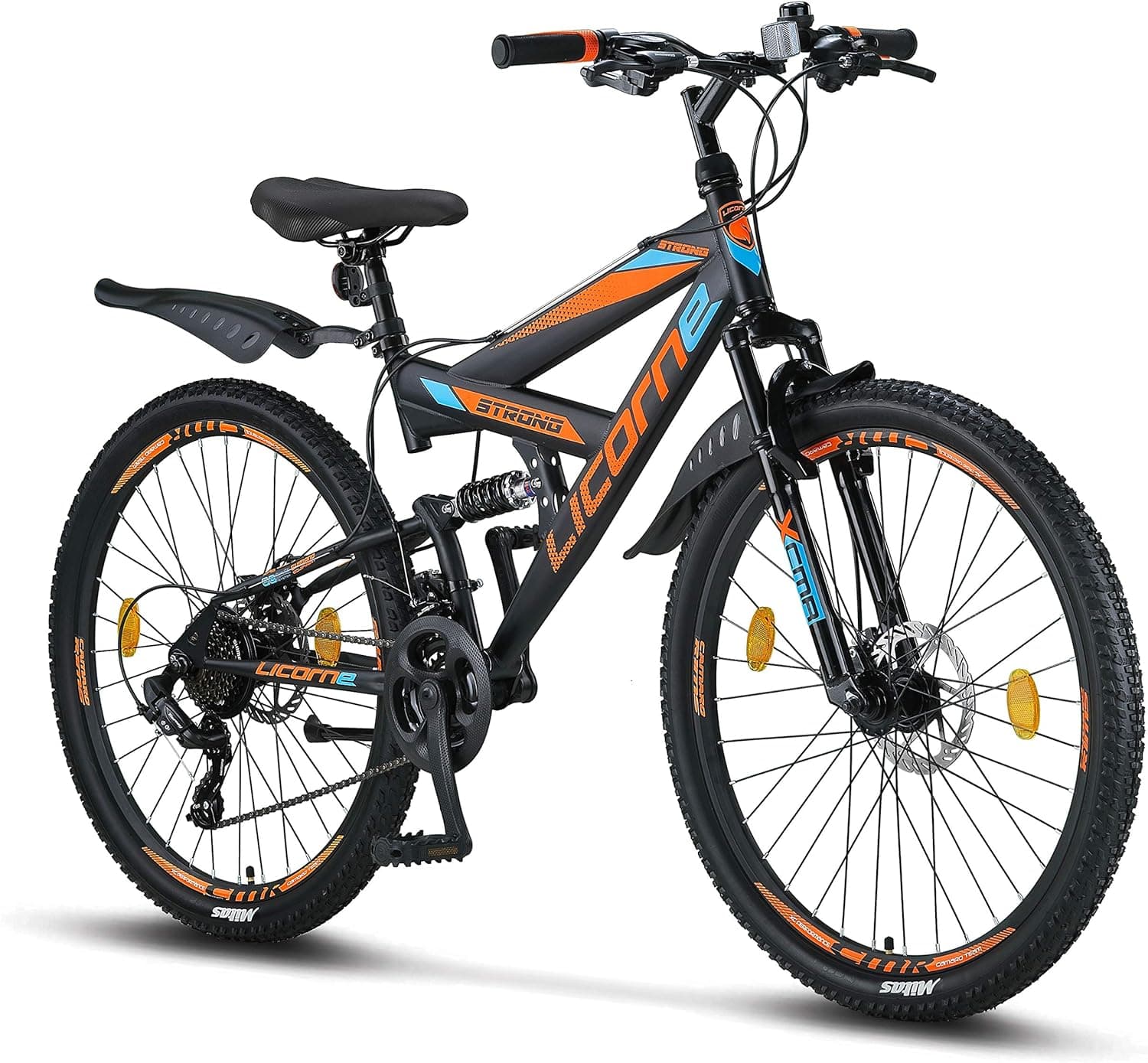 Licorne Bike Strong 2D Premium VTT 26", 27,5" et 29" - Noir/Bleu/Orange  -  26 pouces