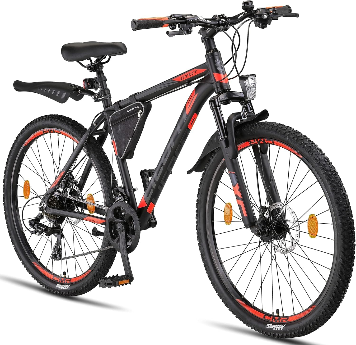 Licorne Bike haut de gamme avec dérailleur Shimano à 21 vitesses - Noir/Rouge  -  26 pouces