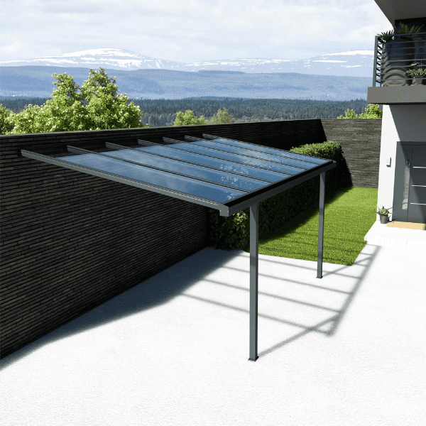 Abris de voiture en aluminium adossé avec toiture en polycarbonate | Compact, Robuste & Sécurisé