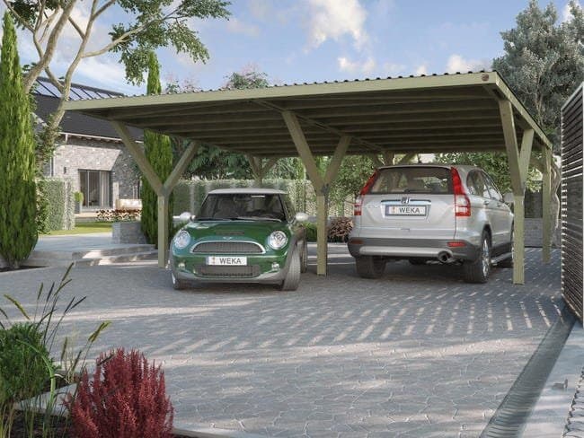 Carport double WEKA 609 imprégné 604 x 621 cm | Compact, Robuste & Sécurisé