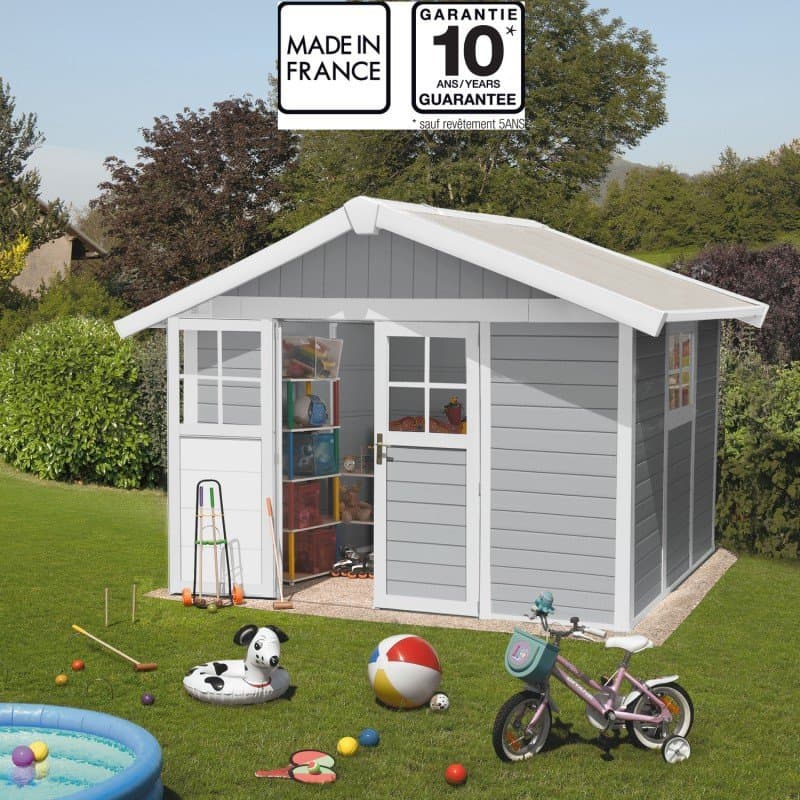 Abri de jardin en PVC 7,5m² DECO gris clair et blanc Grosfillex | Compact, Robuste & Sécurisé