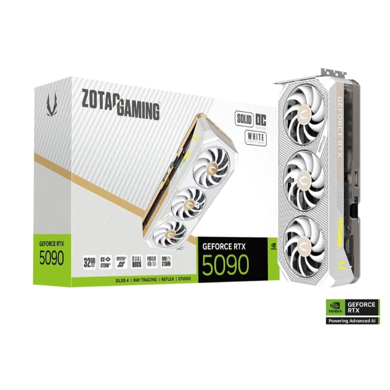 Carte graphique ZOTAC GeForce RTX 5090 SOLID OC Édition blanche (DLSS 4, 3x DisplayPort, 1x HDMI 2.1)