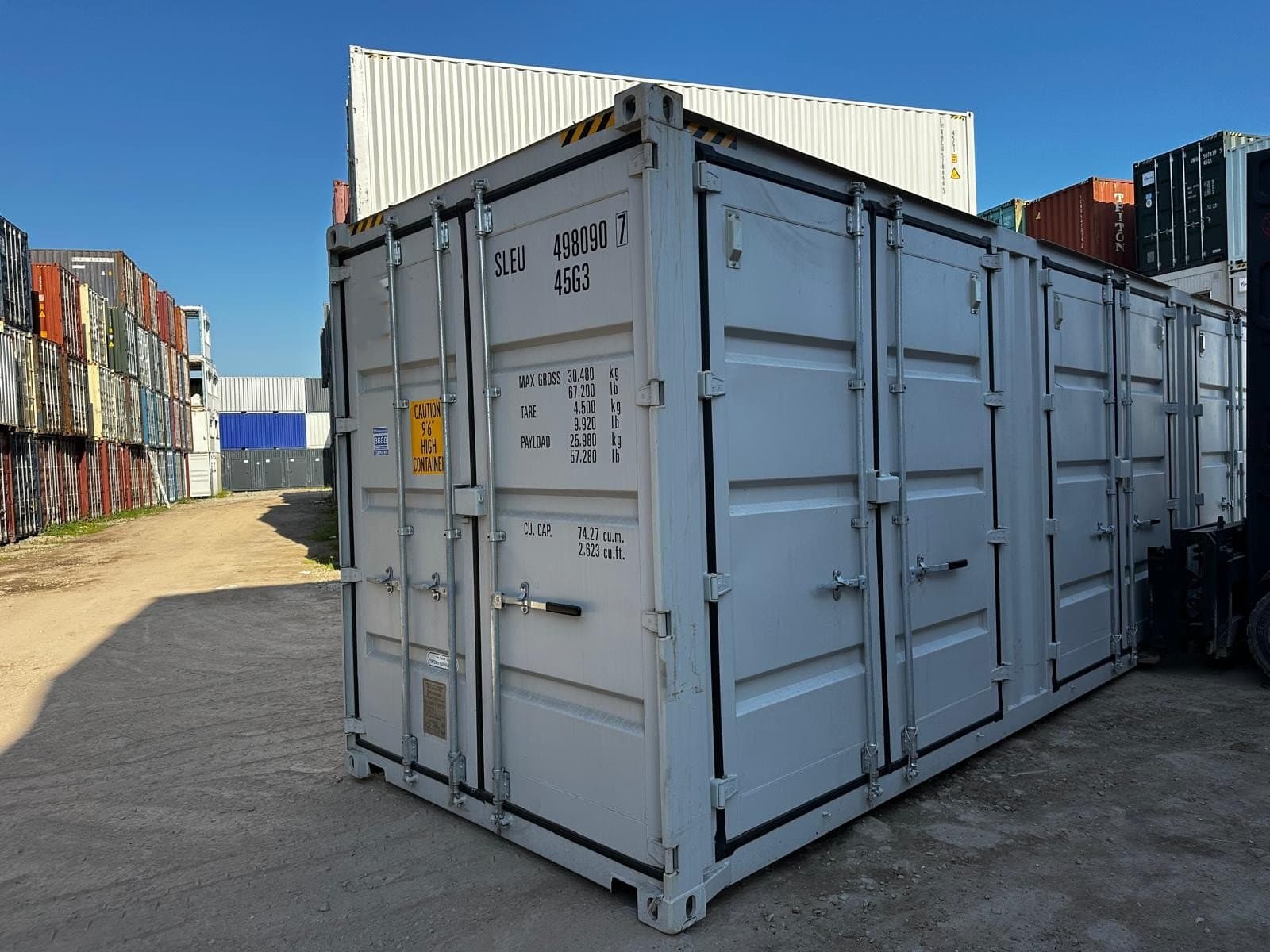Nowy kontener magazynowy 40 HC Open Side – szary RAL 7035