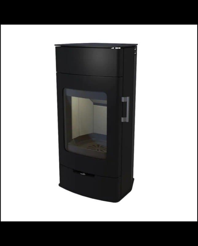 Kaminofen KRETZ ECHEDO 1 – 7 kW, schwarz, mit Holzfach & großer Sichtscheibe