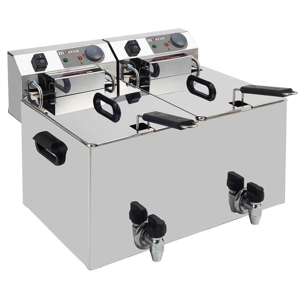 Friteuse de table électrique 2x 8 litres + robinet de vidange