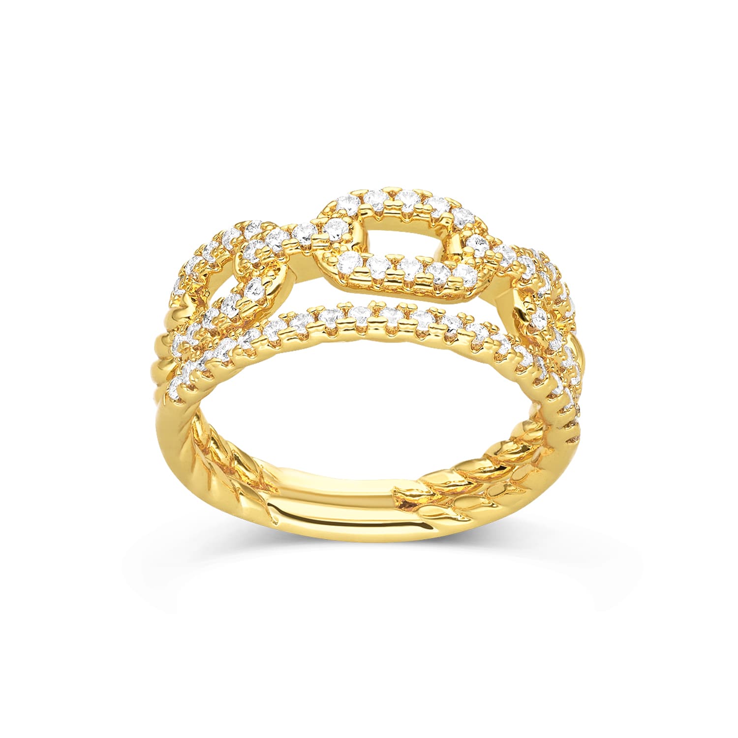 Bague dorée anneau et maille sertie