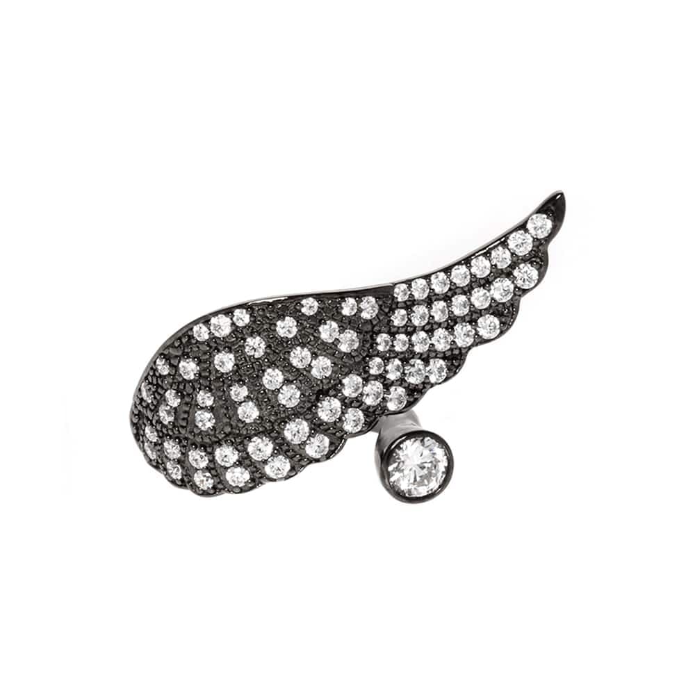 Bague aile d'ange noire argent