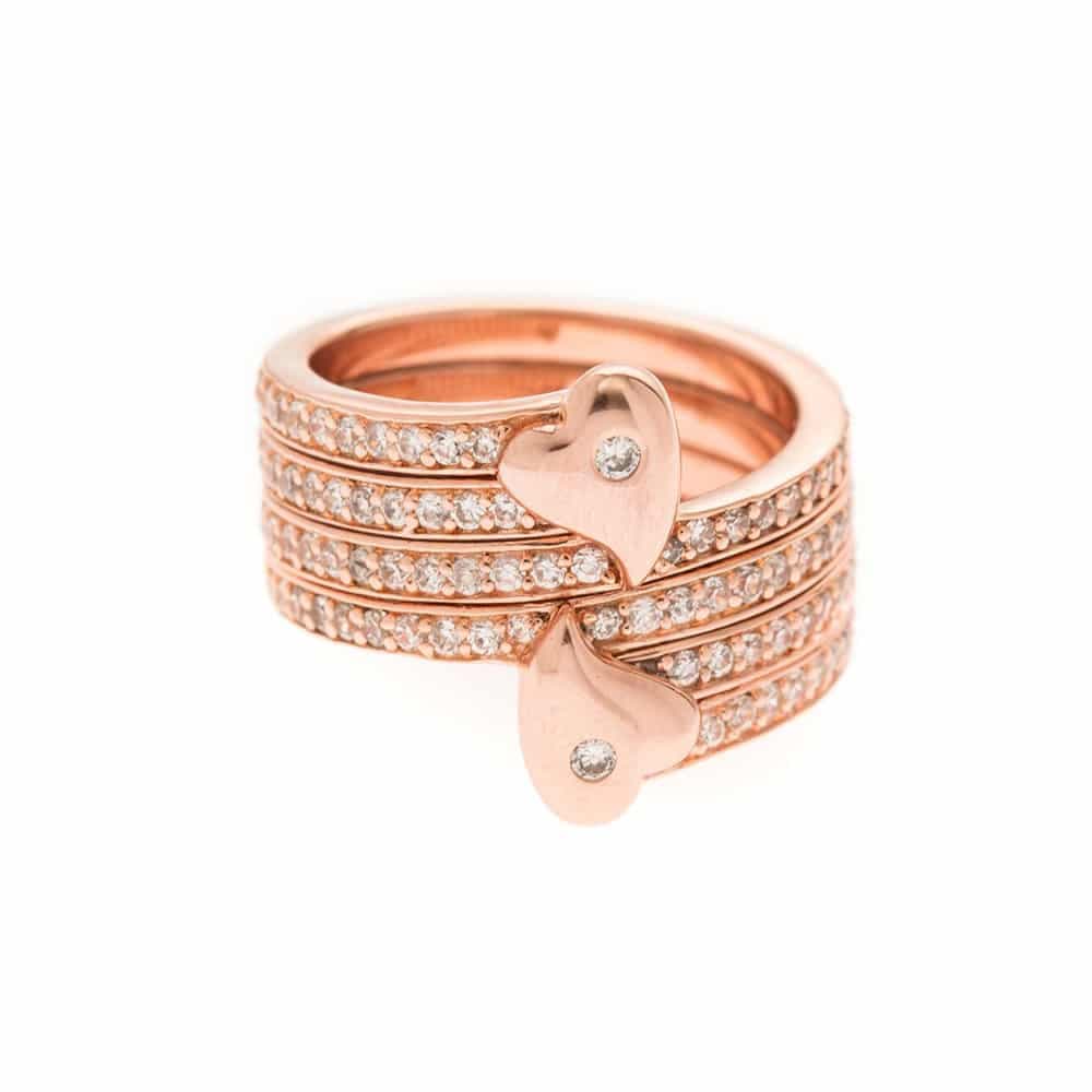 Bague argent 2 en 1 cœur rose