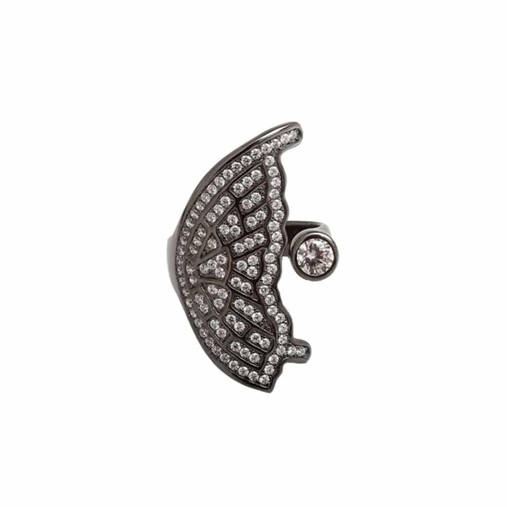 Bague argent aile de papillon noir