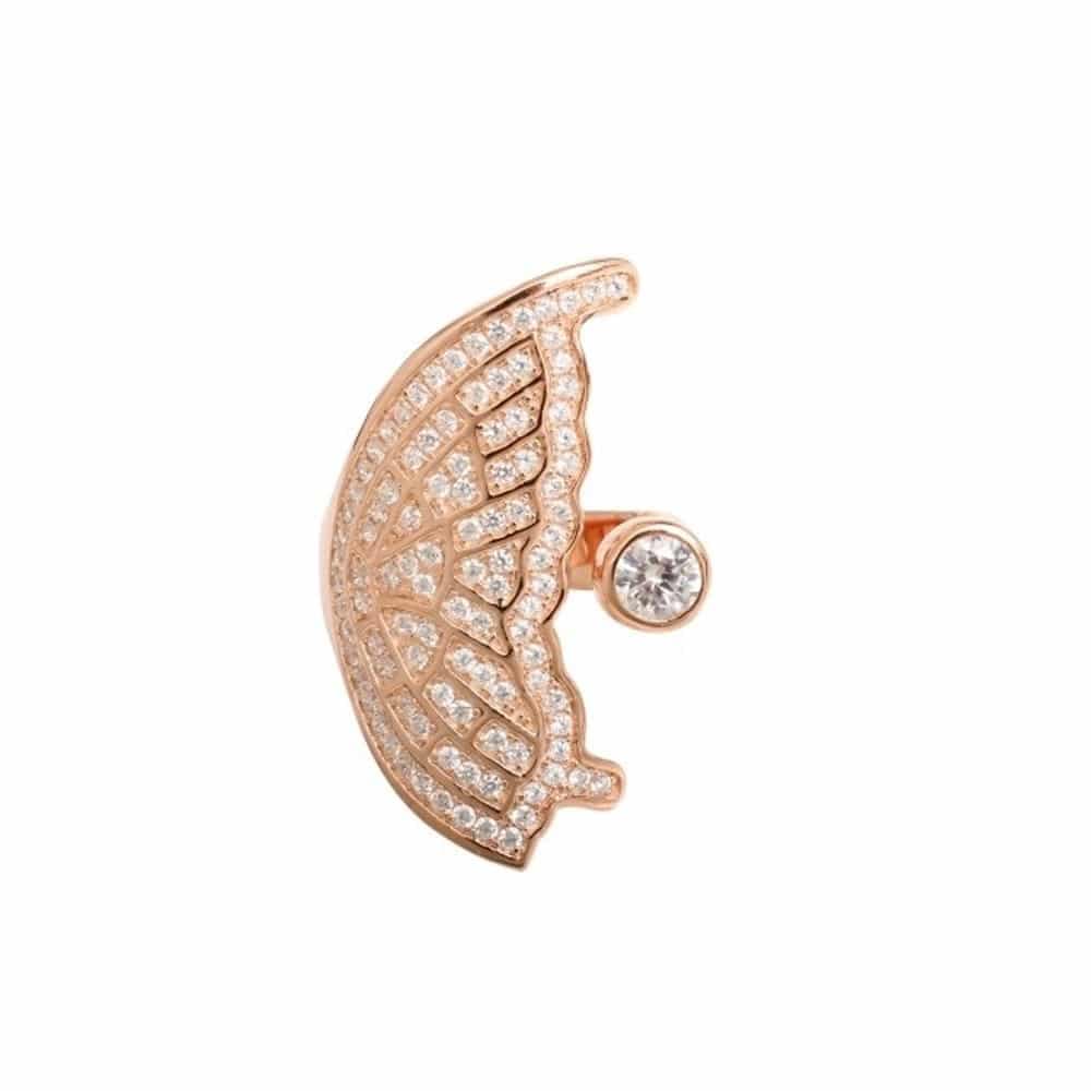 Bague argent aile de papillon rose