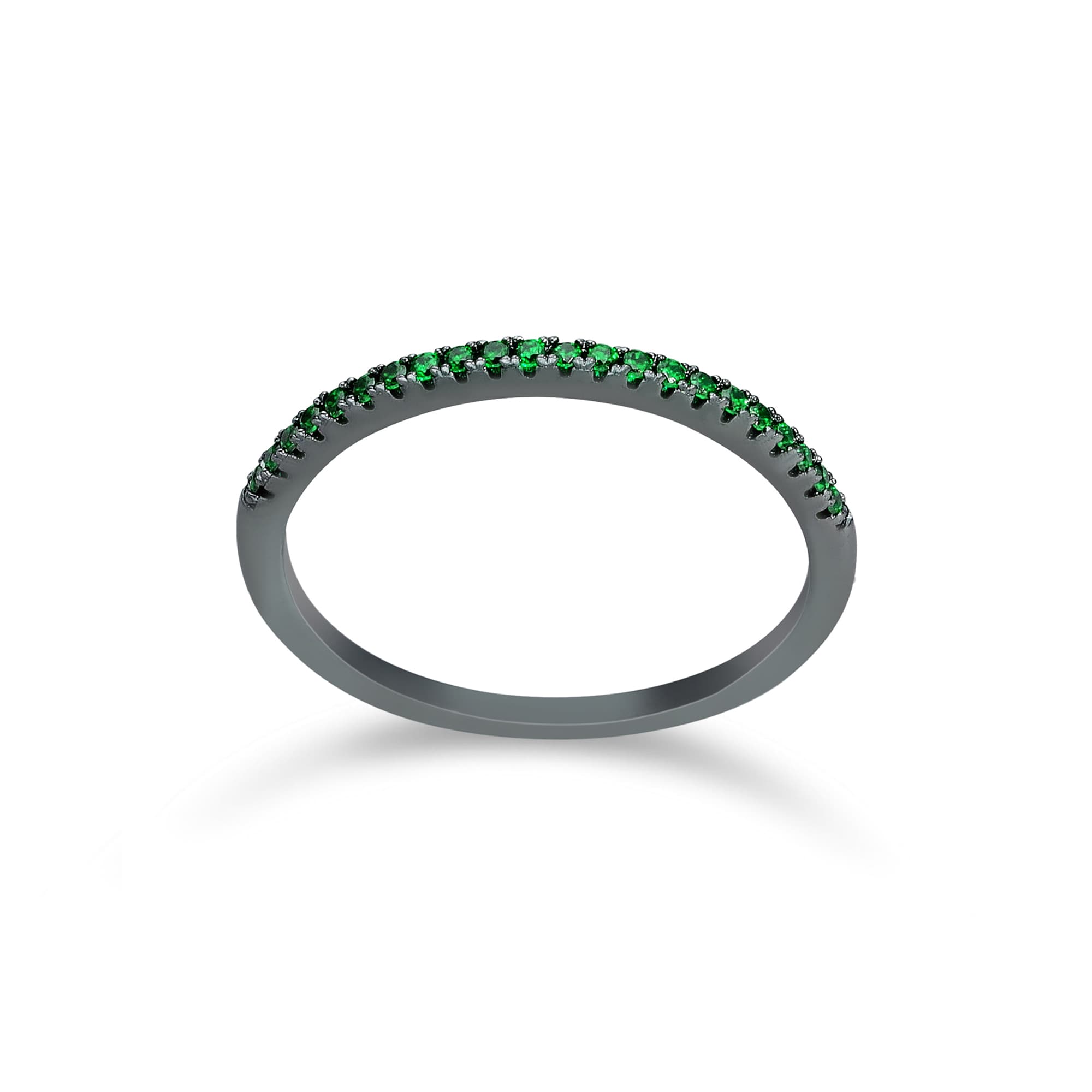 Bague argent anneau scintillant noir pierre verte