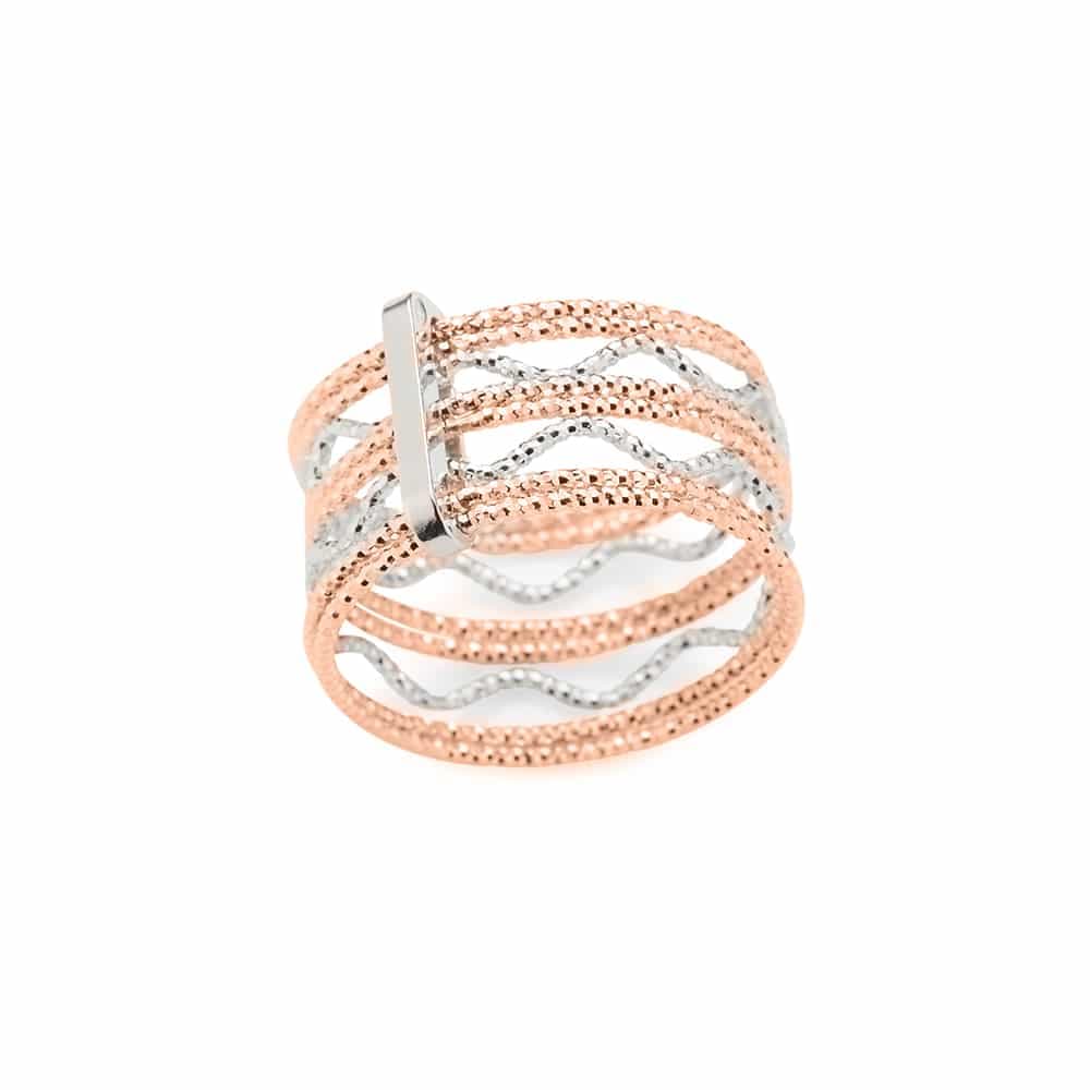Bague argent anneaux ondulés argent et rose