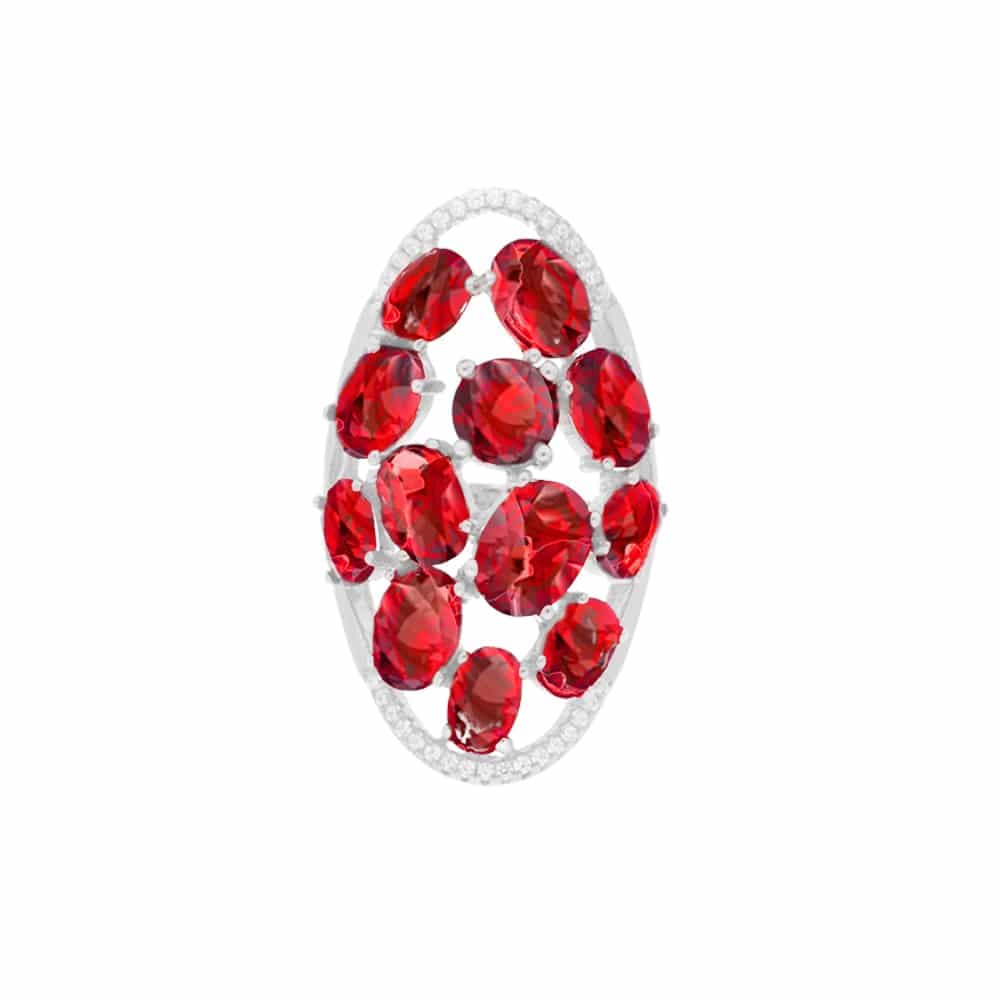 Bague argent asymétrique pierres rouge