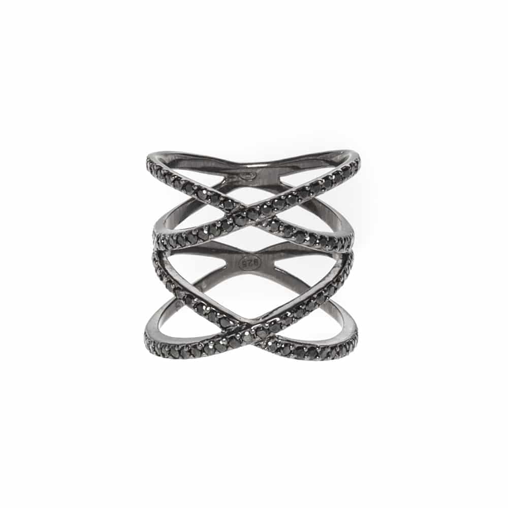 Bague argent cercles atomiques noire