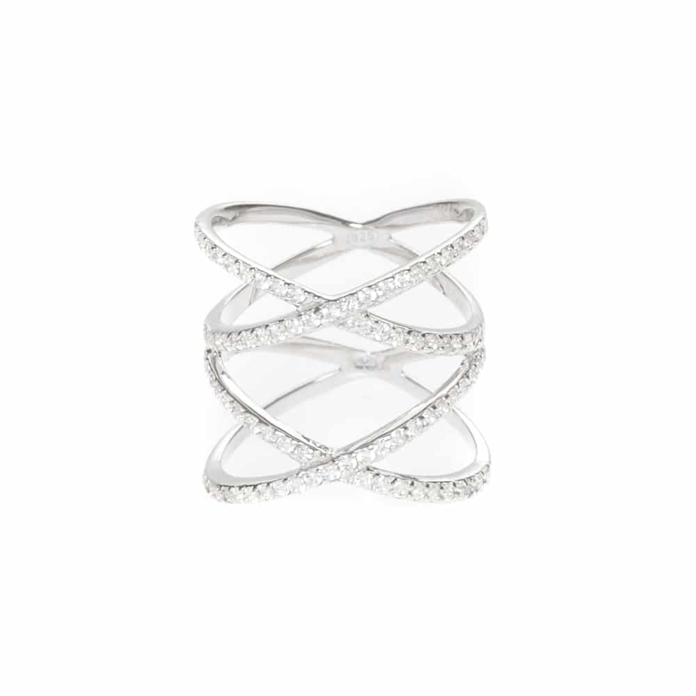 Bague argent cercles atomiques rhodié