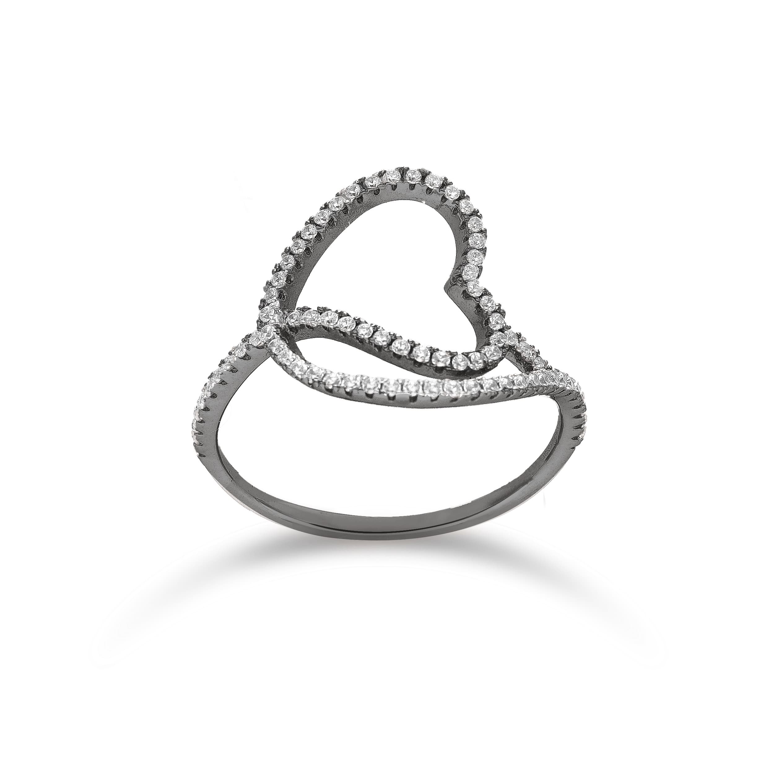 Bague argent coeur enlacé noire