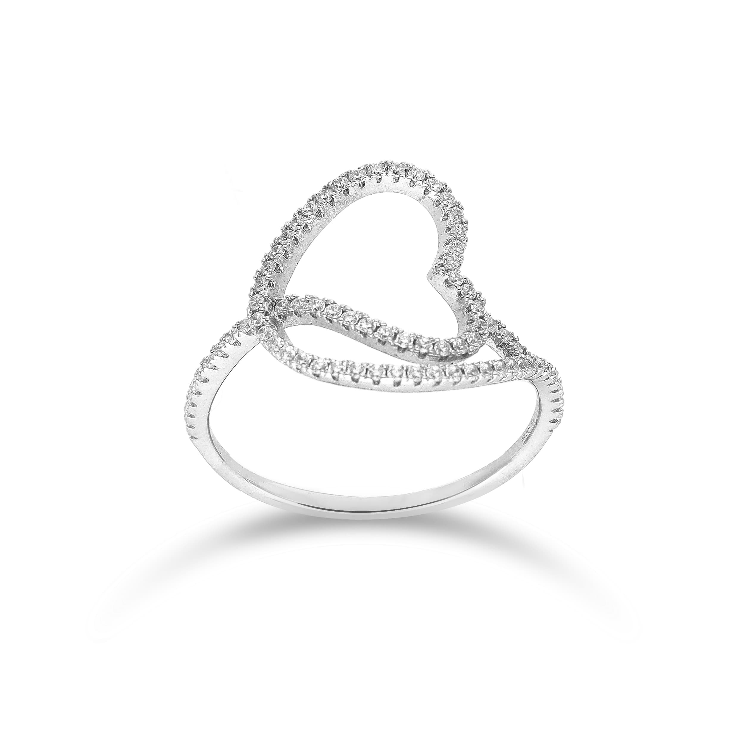 Bague argent coeur enlacé rhodié