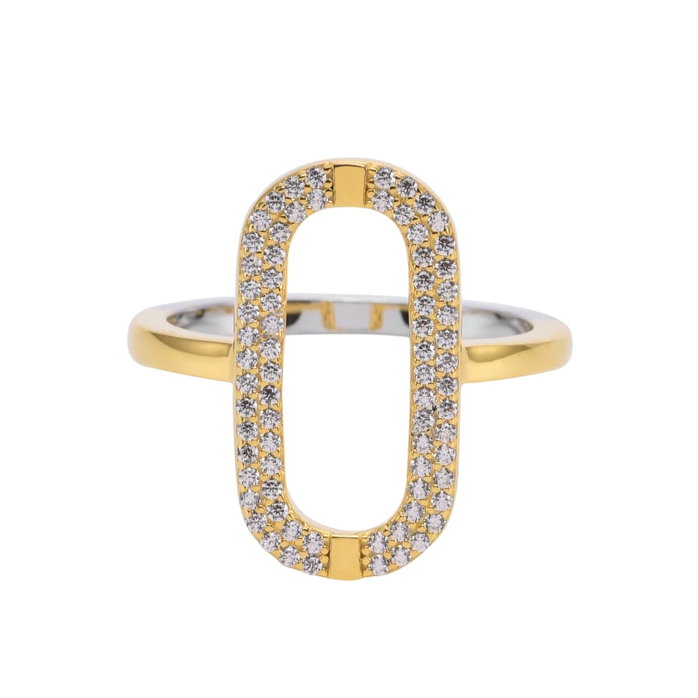 Bague argent ovale doré sertie de zirconium