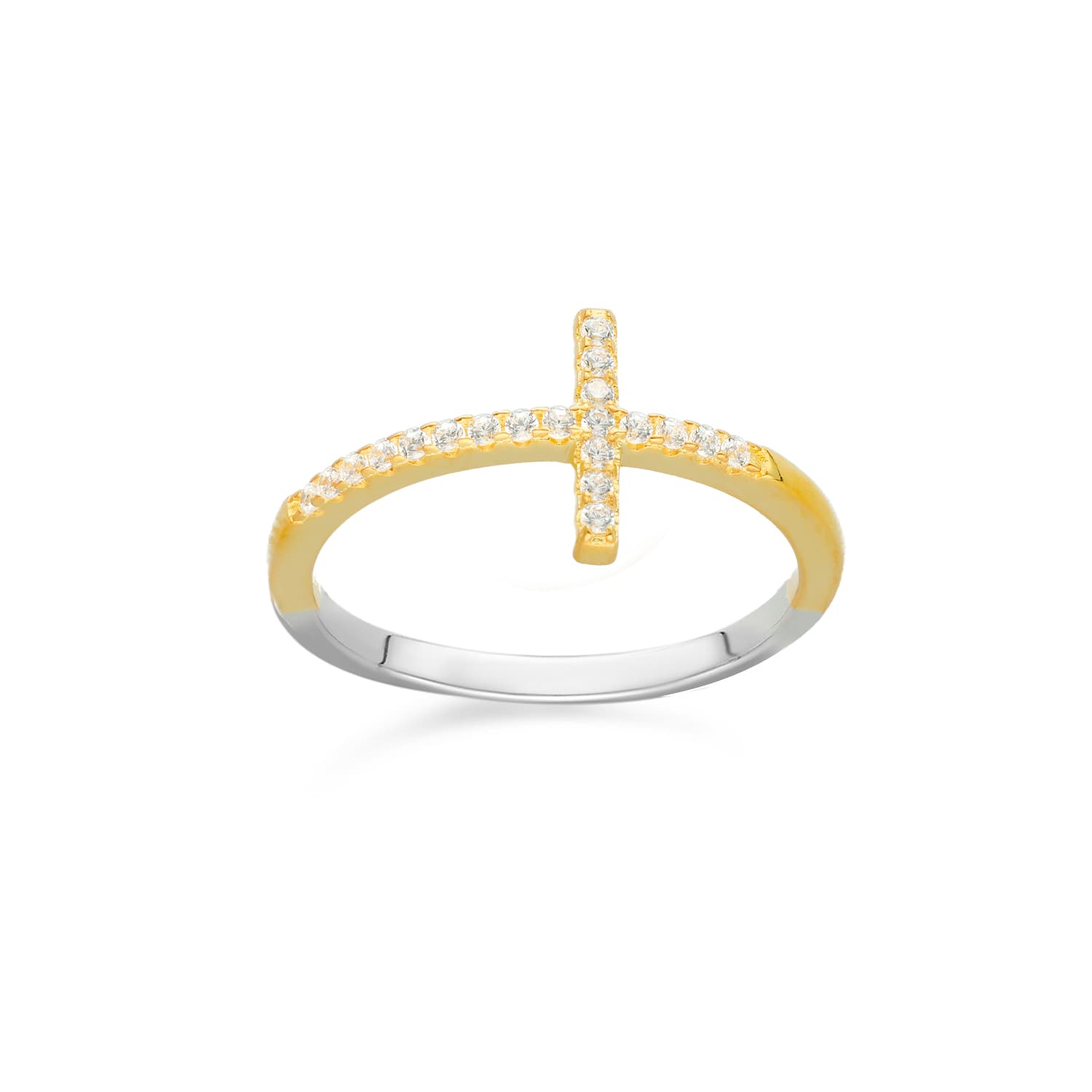 Bague argent croix pavée doré
