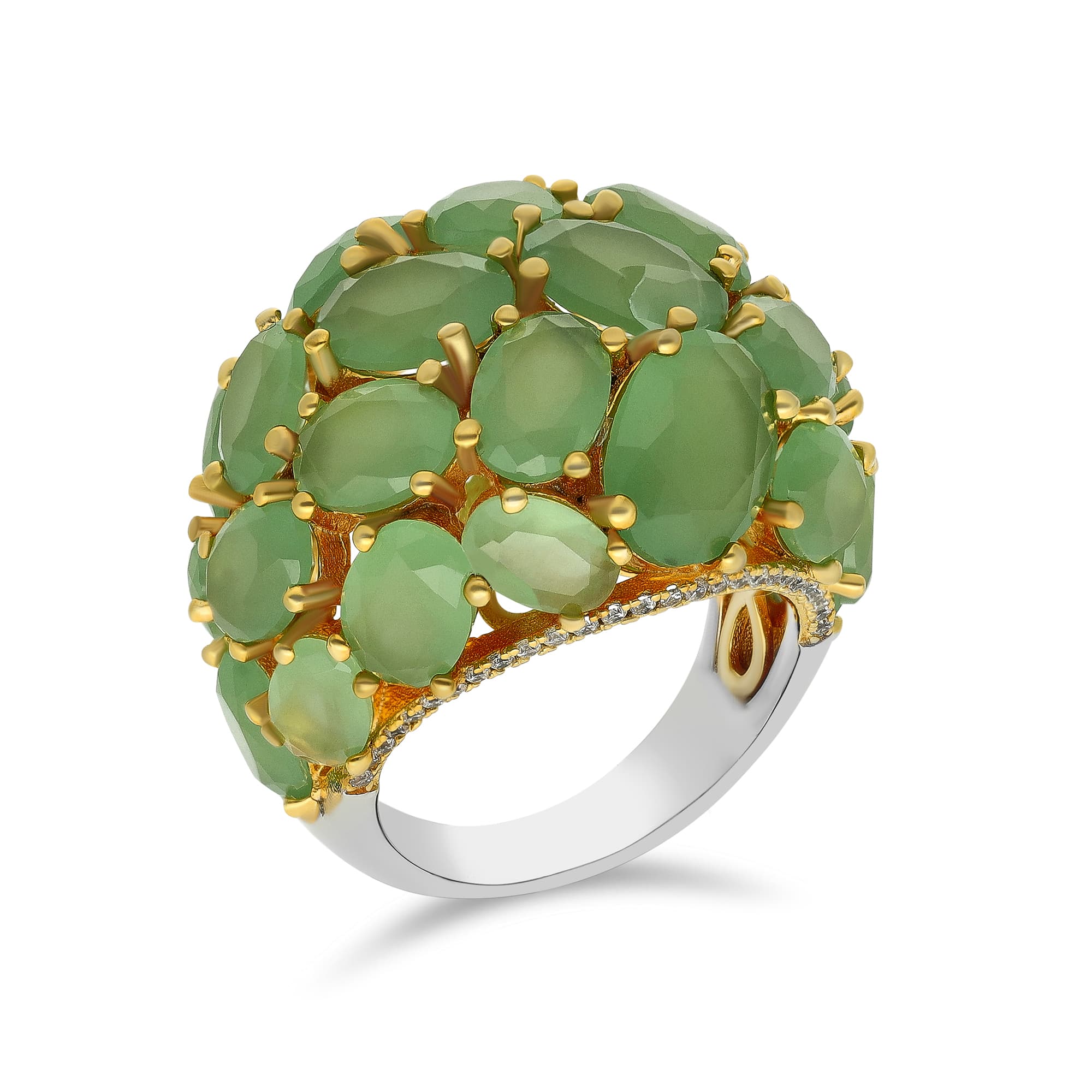 Bague argent doré cabochon pierre verte