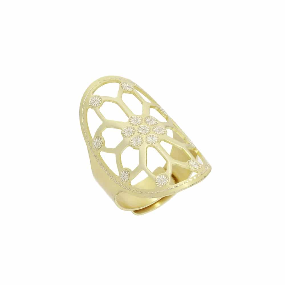 Bague argent doré fleur découpe laser ajustable