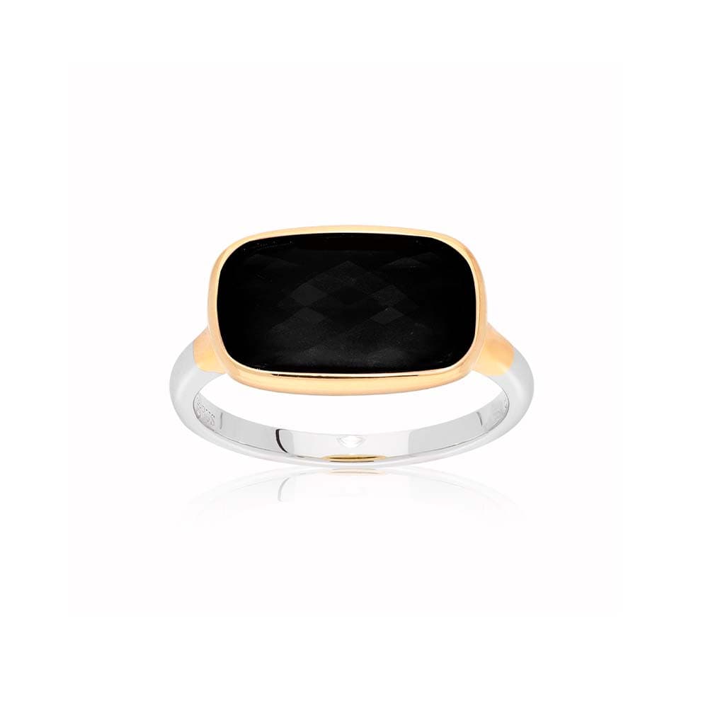 Bague argent doré petit galet noir