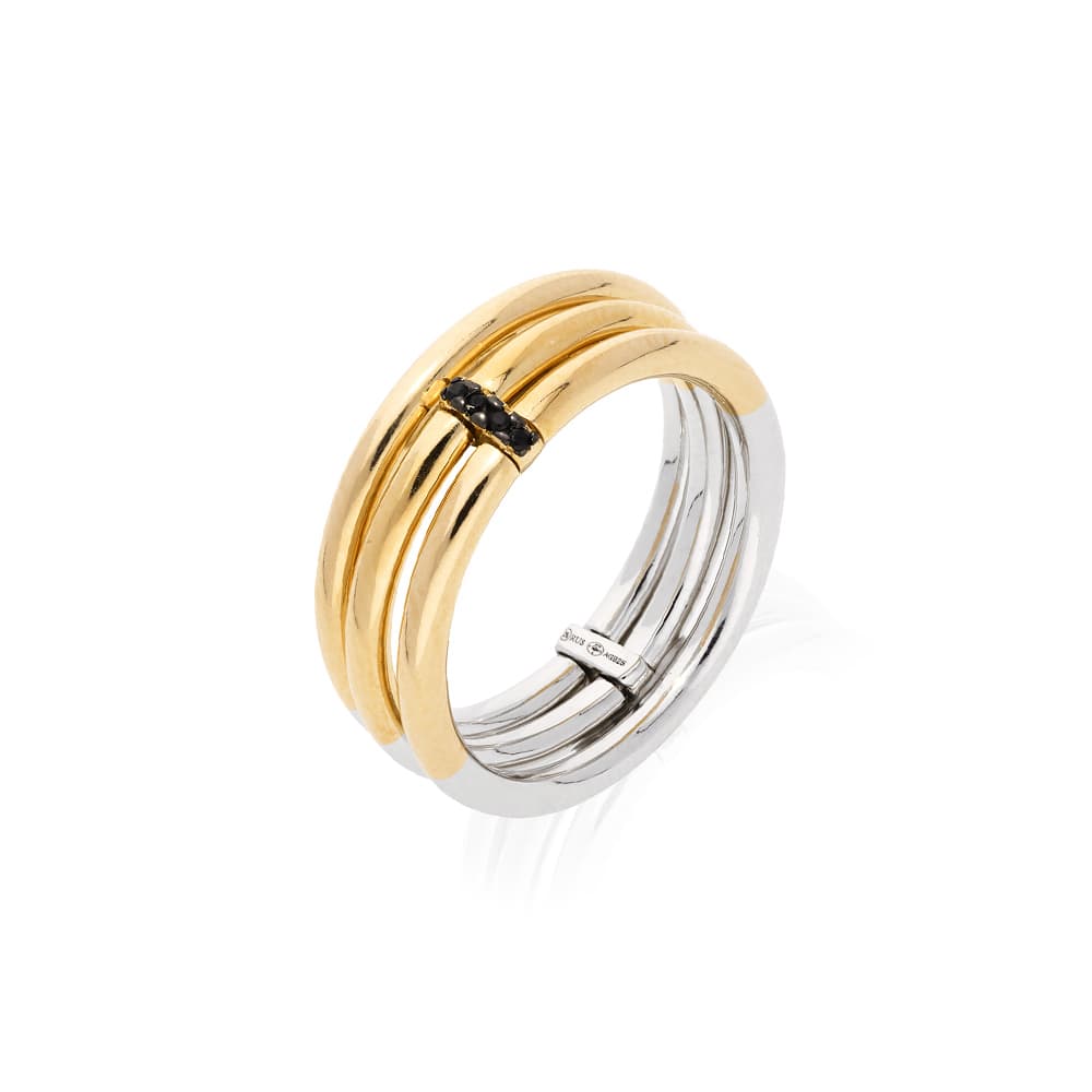 Bague argent doré triple elise zirconiums noir
