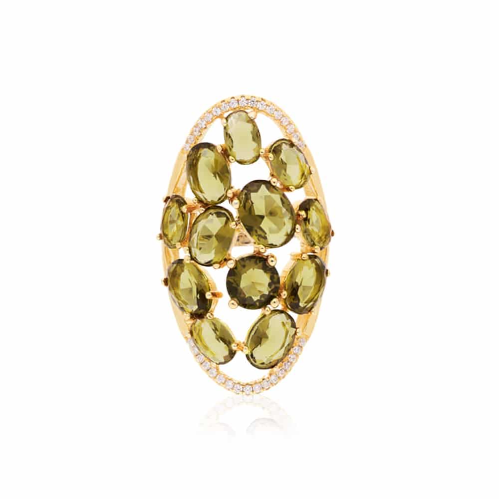 Bague argent dorée asymétrique pierres kaki
