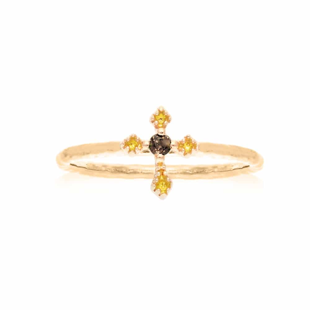 Bague argent dorée croix du sud brun