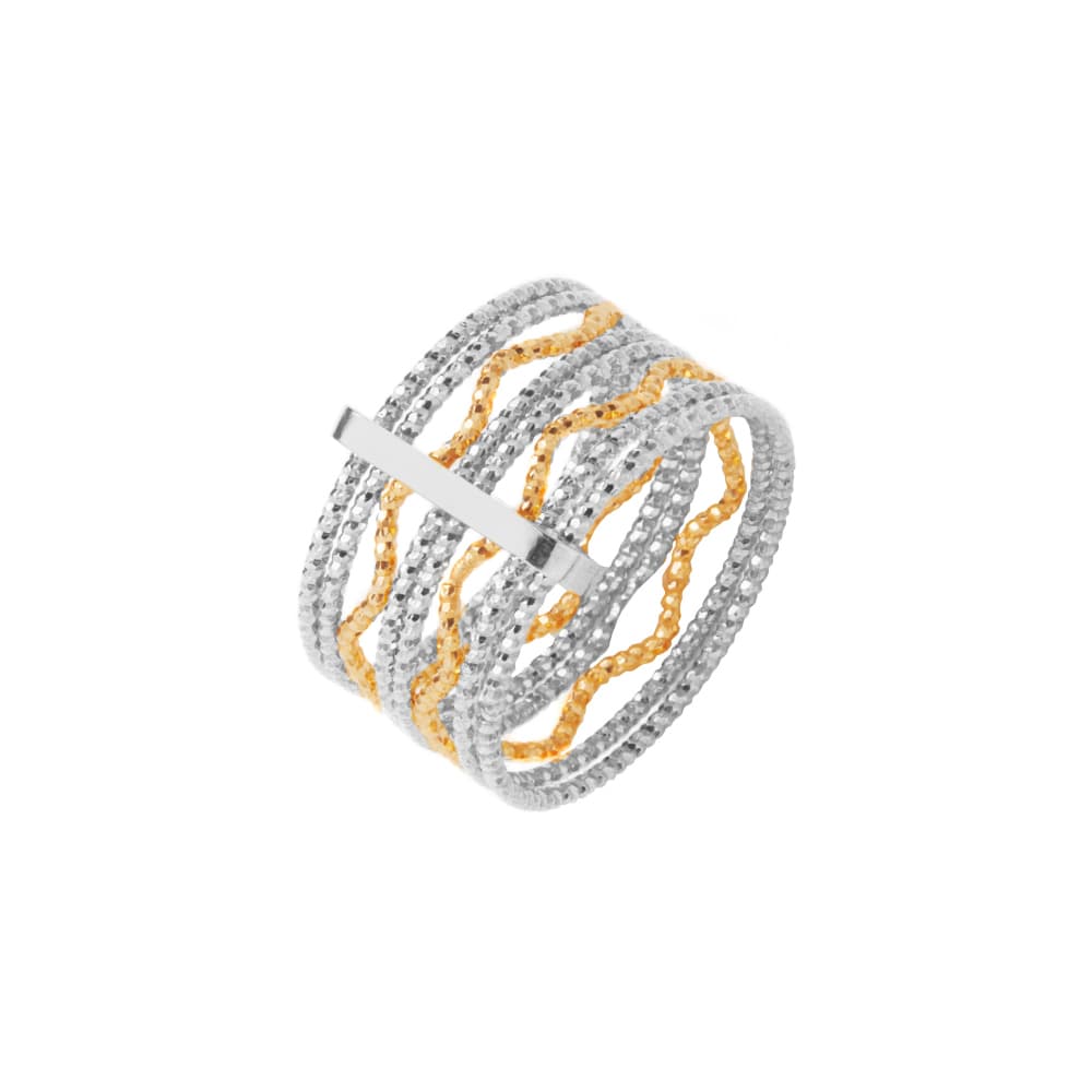 Bague argent dorée rhodié anneaux ondulés