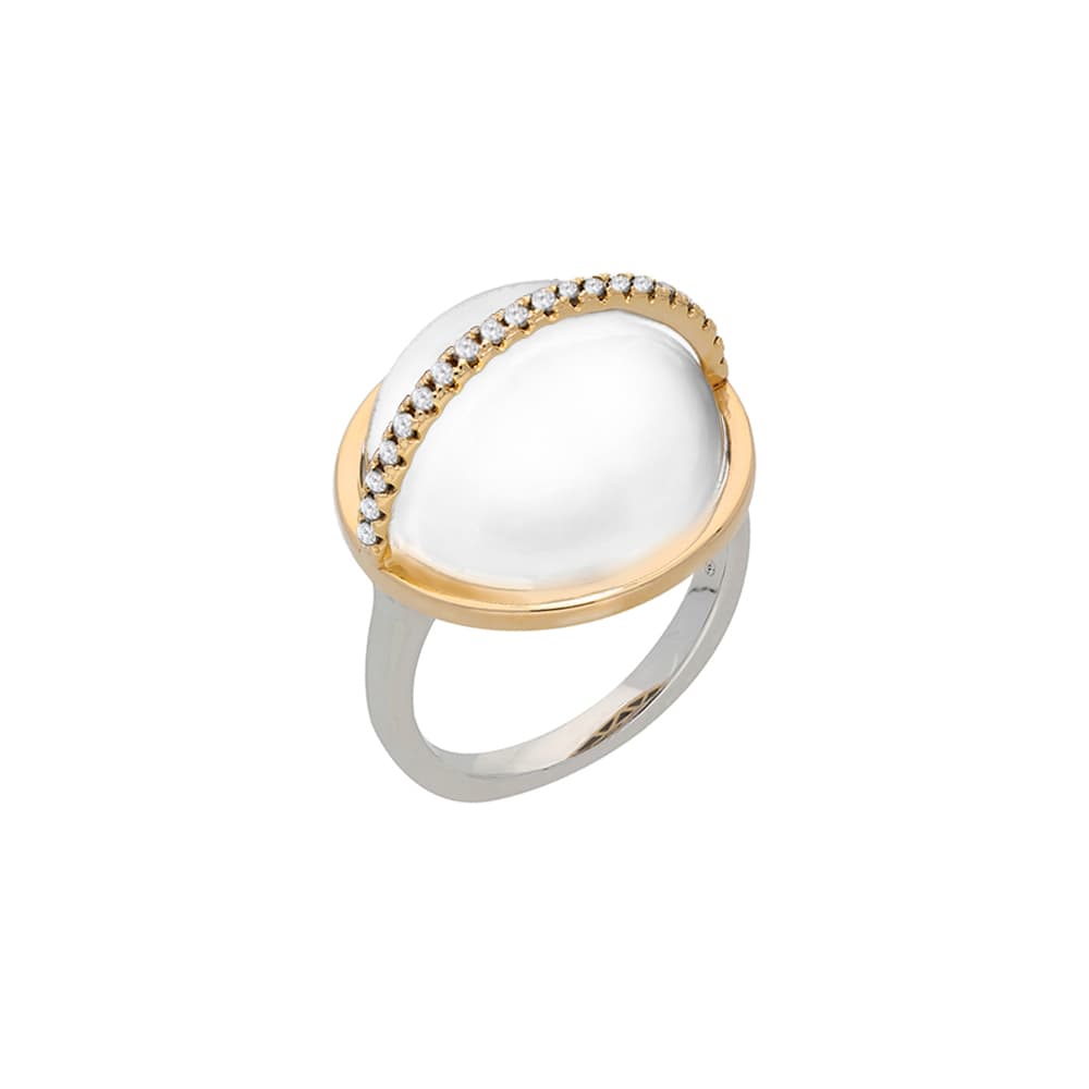 Bague argent dorée sphère blanche