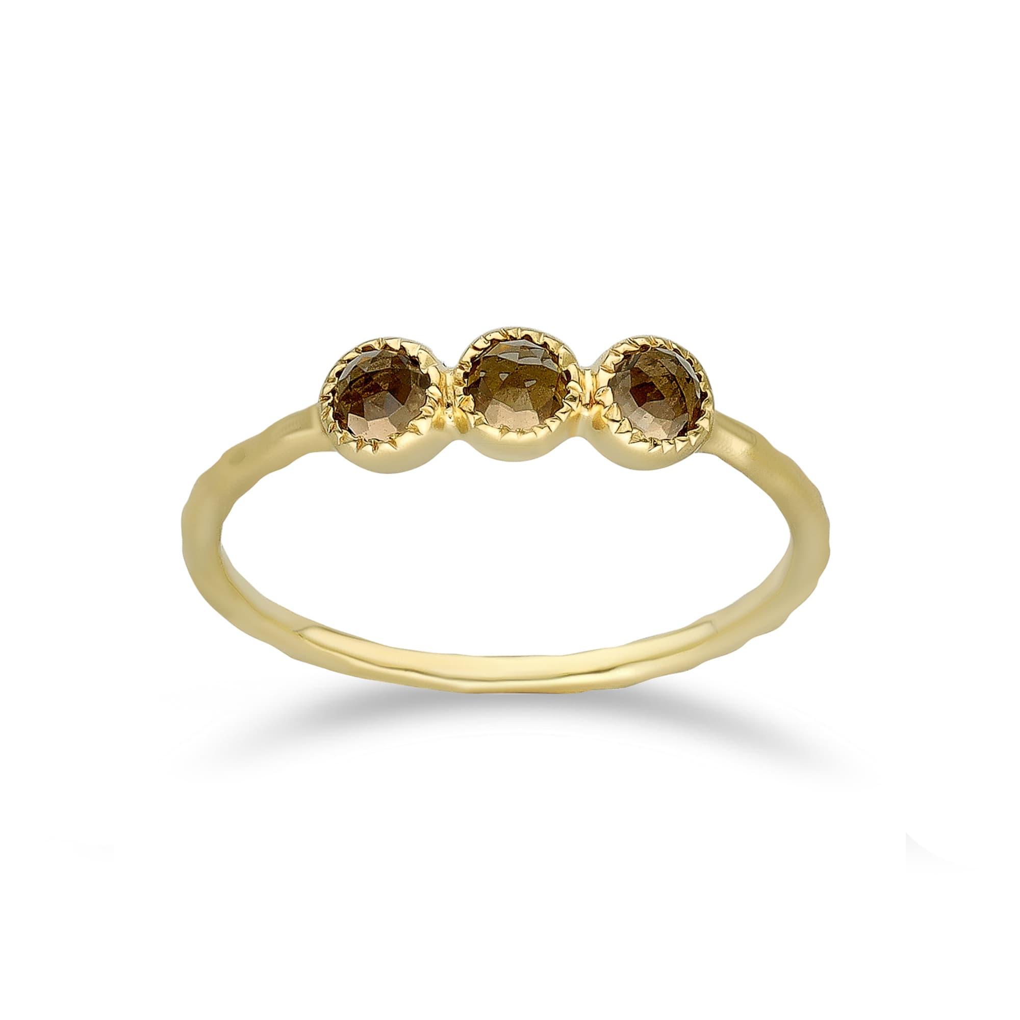 Bague argent dorée trilogie quartz fumé